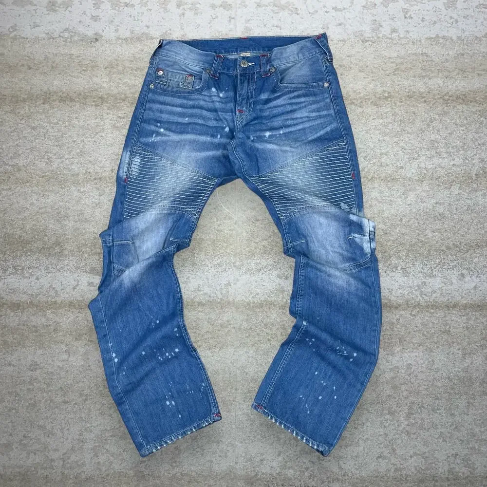 Vintage Y2K True Religion Jeans 34x34 Slim Fit Light Wash Skater Denim Moto